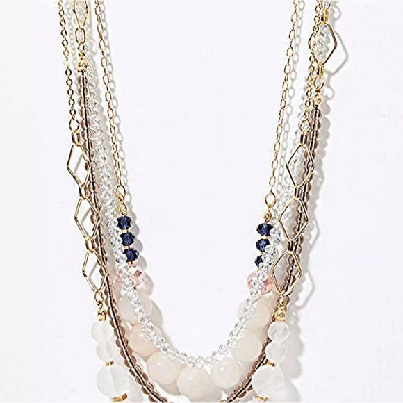 ANN TAYLOR LOFT APRICOT MULTISTRAND BEADED CHAIN NECKLACE NWT NOS - Picture 5 of 5